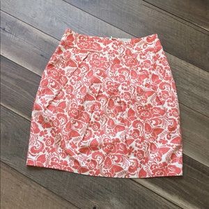 Odille Anthropologie floral butterfly coral skirt